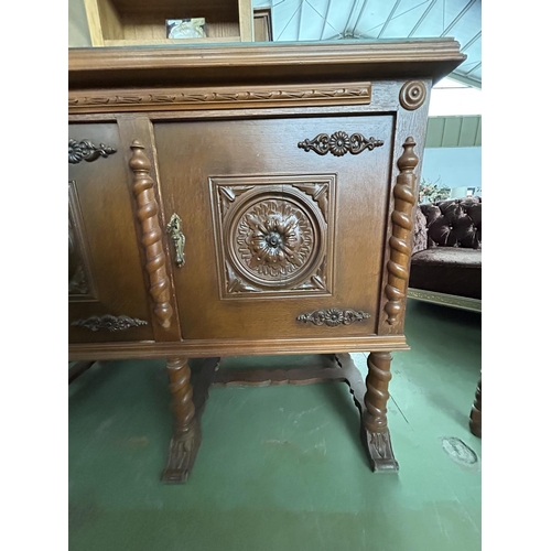 667 - Antique Renaissance French Style Solid Oak Buffet Unit (185 W. x 52 D. x 100cm H.)