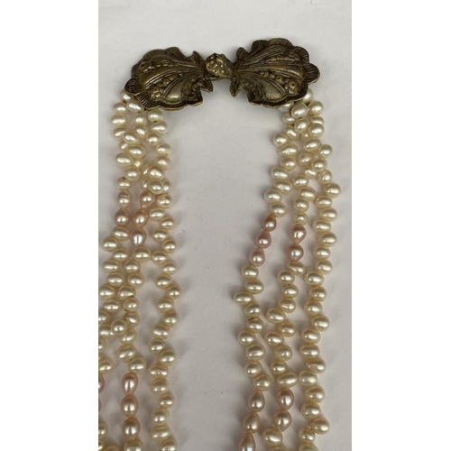 671 - Fresh Water Pearls 3-Strand Necklace with Large Antique Shell Clasp