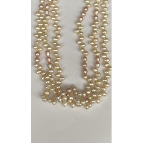 671 - Fresh Water Pearls 3-Strand Necklace with Large Antique Shell Clasp