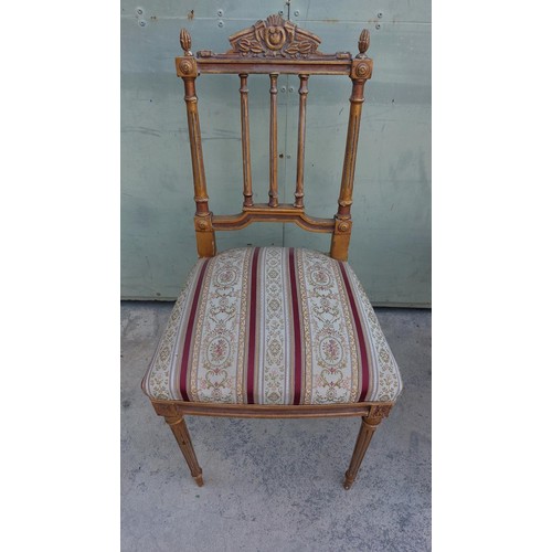 55 - A Pretty Pair of Vintage French Louis XVI Style Gilt Boudoir or Side Chairs Upholstered in Striped S... 