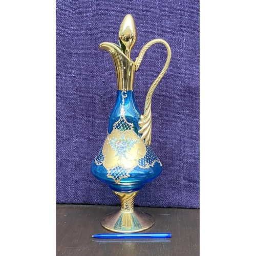 1 - Mid Century Venetian Murano Art Glass and 22k Gold Gilding Footed Beverage Pitcher/Decanter Set, Han... 