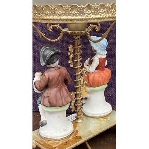 19 - Vintage Ceramic Figurine Table Lamp with Glass Shade and  Onyx Marble Base (42cm H.)