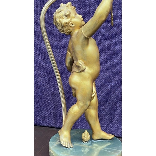 20 - Beautiful Gilt Bronze Cherubs Sculpture Standing on Alabaster Base (44cm H.)