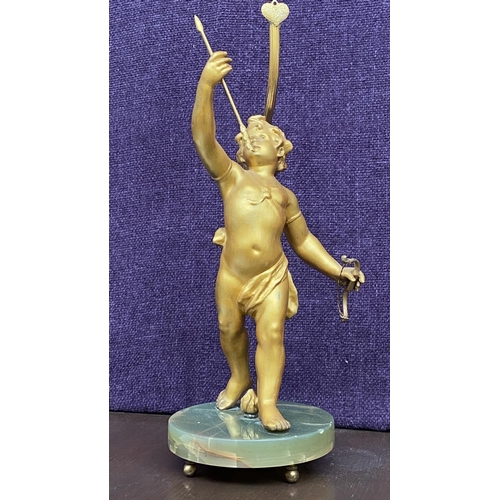 20 - Beautiful Gilt Bronze Cherubs Sculpture Standing on Alabaster Base (44cm H.)