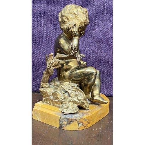 3 - Antique Heavy Solid Gilt Brass Cherub Sculpture Table Decoration (26cm H.)