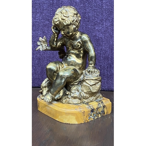 3 - Antique Heavy Solid Gilt Brass Cherub Sculpture Table Decoration (26cm H.)