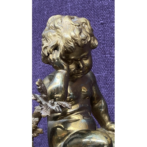 3 - Antique Heavy Solid Gilt Brass Cherub Sculpture Table Decoration (26cm H.)