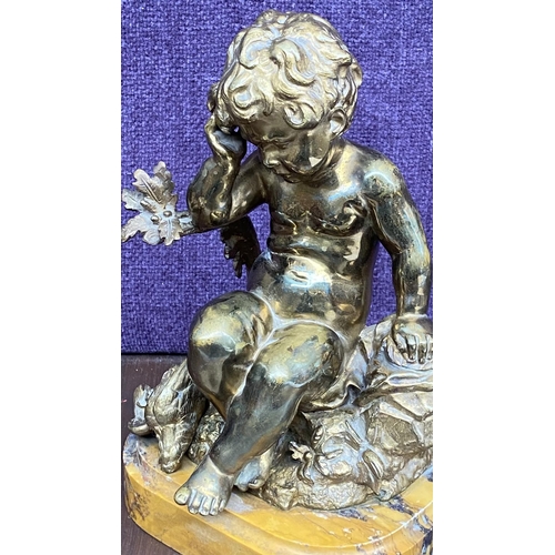 3 - Antique Heavy Solid Gilt Brass Cherub Sculpture Table Decoration (26cm H.)