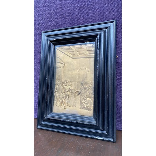 4 - Late Victorian Cast Wax Picture Depicting Queen Elizabeth Court Scenes in Frame (32 x 42cm)