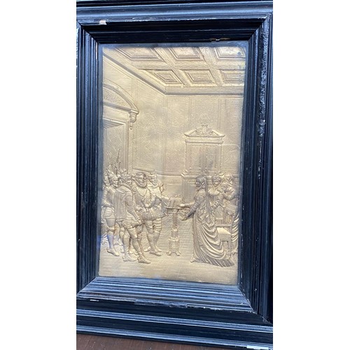 4 - Late Victorian Cast Wax Picture Depicting Queen Elizabeth Court Scenes in Frame (32 x 42cm)