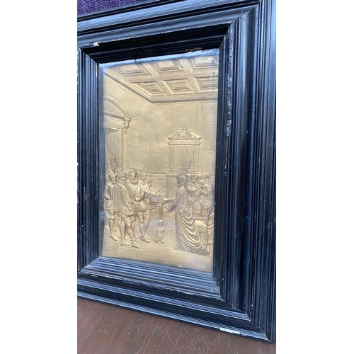 4 - Late Victorian Cast Wax Picture Depicting Queen Elizabeth Court Scenes in Frame (32 x 42cm)