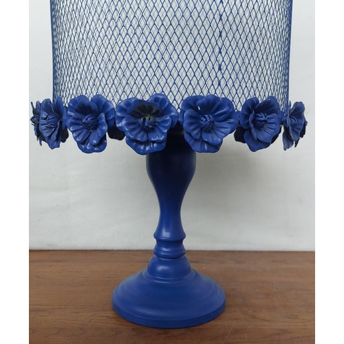 128 - Large Metal Blue Birdcage, Mesh Tall Domed Footed Cake Stand/Candle Holder