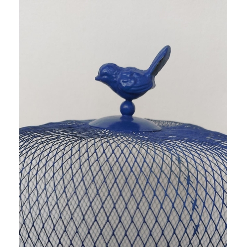 128 - Large Metal Blue Birdcage, Mesh Tall Domed Footed Cake Stand/Candle Holder