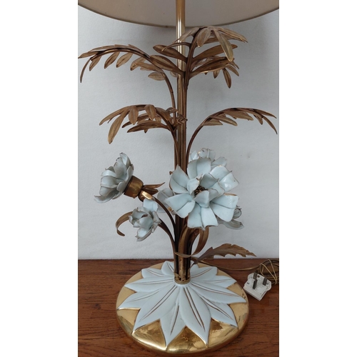 49 - Hollywood Regency Table Lamp with Hand Painted Ceramic Base and flowers