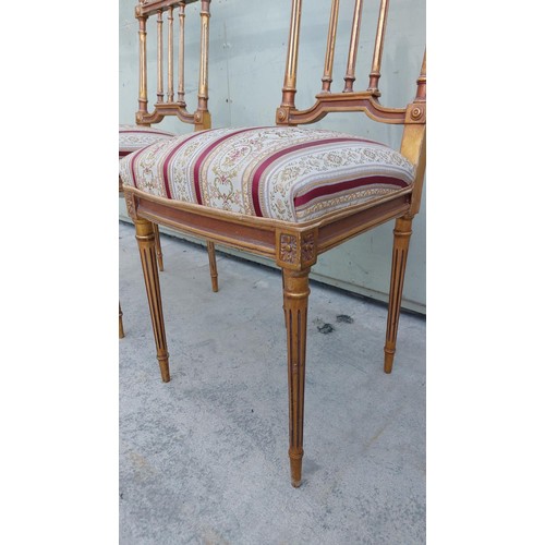 55 - A Pretty Pair of Vintage French Louis XVI Style Gilt Boudoir or Side Chairs Upholstered in Striped S... 