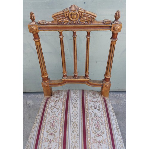 55 - A Pretty Pair of Vintage French Louis XVI Style Gilt Boudoir or Side Chairs Upholstered in Striped S... 