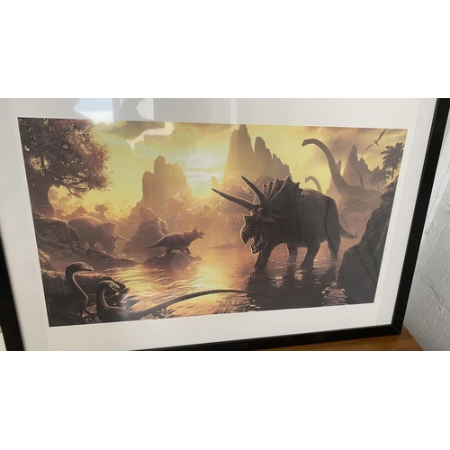 448 - x3 'Ikea' Frames with Dinosaur Posters (54 x 74cm) Together with a Dinosaur Toy