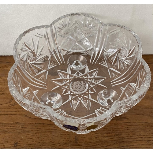 73 - Vintage Bohemian Czech Republic Hand Cut Crystal 3 Footed Bowl Unused