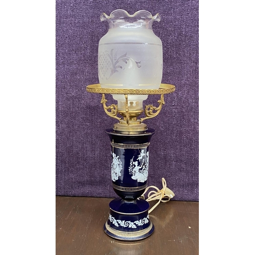 86 - Vintage Fiorentina Italy Handmade Table Lamp in Cobalt Blue and Gold with Greek Love Scene (46cm H.)