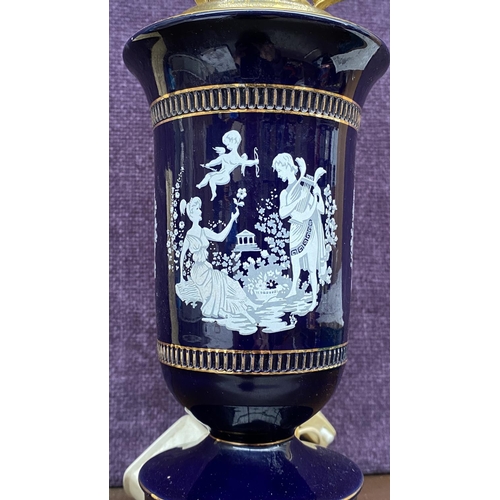 86 - Vintage Fiorentina Italy Handmade Table Lamp in Cobalt Blue and Gold with Greek Love Scene (46cm H.)