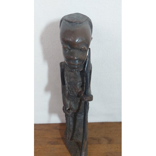 141 - Vintage Handmade Red Wood African Figure