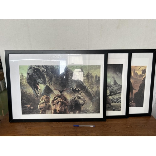 448 - x3 'Ikea' Frames with Dinosaur Posters (54 x 74cm) Together with a Dinosaur Toy