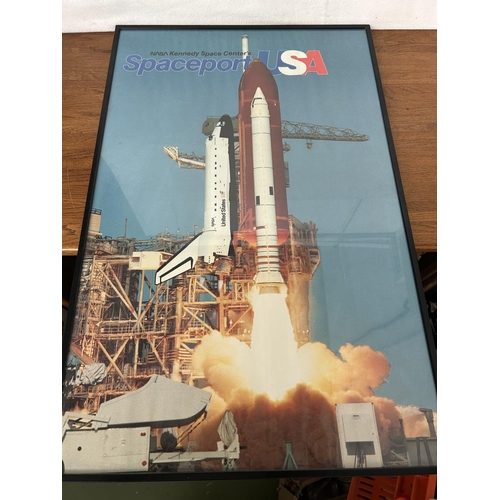 451 - Spaceport USA Space Shuttle (57 x 88cm) & Space Travelers The First 25 Years Framed Posters (57 x 44... 