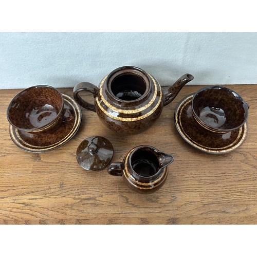 491 - Vintage English Brown with Mocha Bands Tea Set for 2