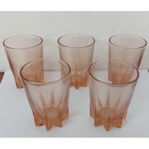 269 - Vintage Alcohol Glass Flask with 5 Small Pink Deco Glasses