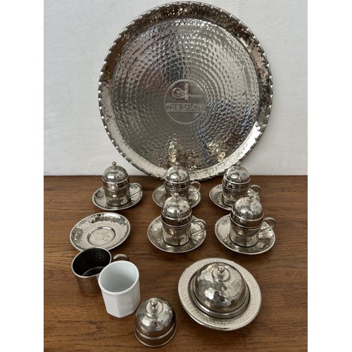 72 - The Savoy Middle East/Arabic/Armenian Coffee Serving Set with Porcelain Inside, Hand Made Copper Pla... 