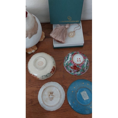 474 - Collection of Assorted Ornaments Incl. Small Satsuma Bowl, Vintage Onyx Ashtray, Small Limoges Plate... 