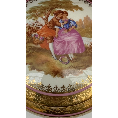 175 - Large Vintage Limoges Porcelain Vanity Trinket/Jewelry Dish, with a Transfer Scene of a Courting Cou... 