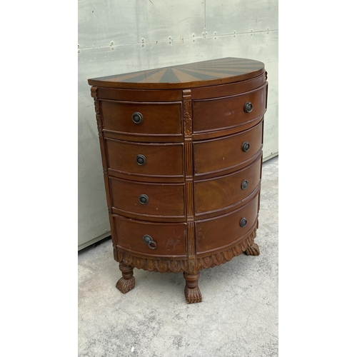 89 - French Style Demilune Chest of Drawers with Sun Burst Design on Top, Some Carved Detailing and Decor... 