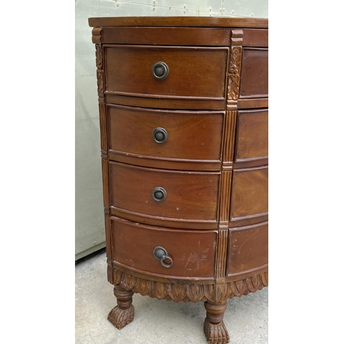 89 - French Style Demilune Chest of Drawers with Sun Burst Design on Top, Some Carved Detailing and Decor... 