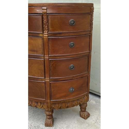 89 - French Style Demilune Chest of Drawers with Sun Burst Design on Top, Some Carved Detailing and Decor... 