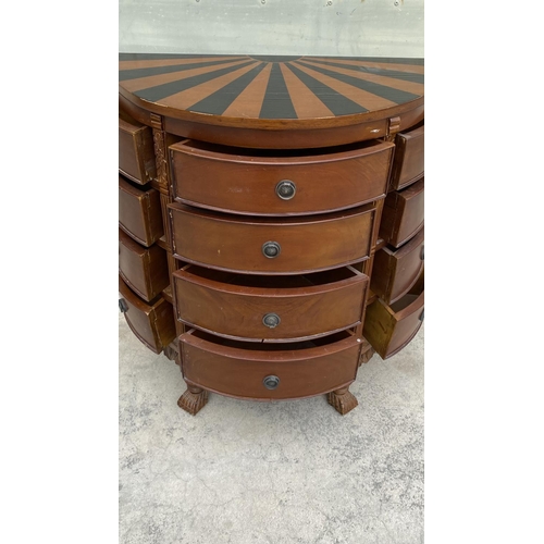 89 - French Style Demilune Chest of Drawers with Sun Burst Design on Top, Some Carved Detailing and Decor... 