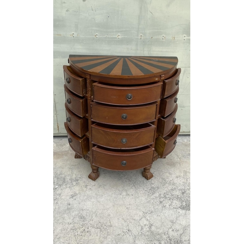 89 - French Style Demilune Chest of Drawers with Sun Burst Design on Top, Some Carved Detailing and Decor... 