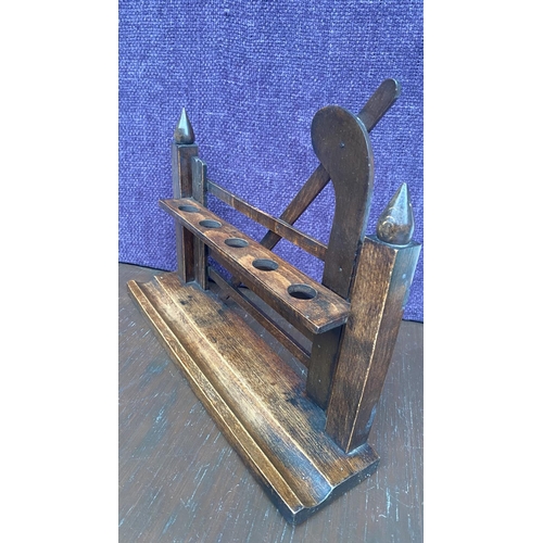 94 - Vintage Wooden Pipe Rack Stand for 5 Pipes (30 W. x 19cm H.)