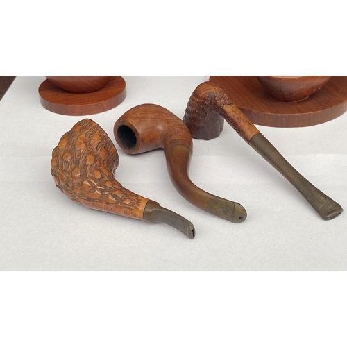 95 - Rare RO-EL Wooden Pipe Holder/Stand Together with 3 Quality Pipes, Vintage Pieces from a Collection/... 