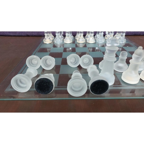 110 - Classic Glass Chess Board Set with Clear and Frosted Pieces