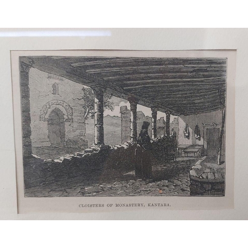 132 - Antique 1878 Cyprus Gravure 'Cloisters of Monastery Kantara' (34 x 28.5cm)