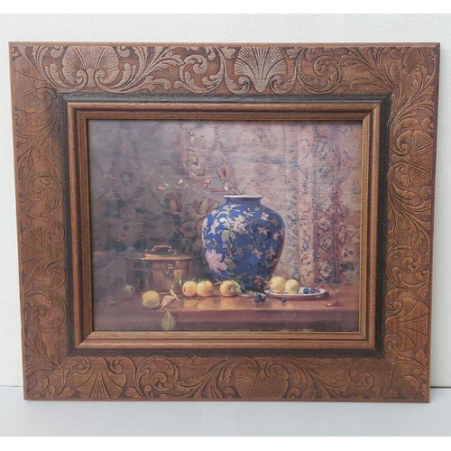 309 - Wooden Framed Wall Picture Titled: 'Crab Apples' by Del Gish (37 x 32cm) and x1 Wooden Puzzle (18.5 ... 