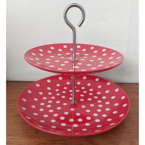 453 - Set of 6 Half Pint Glasses and Red Ceramic Polka Dot 2-Tier Cake Stand