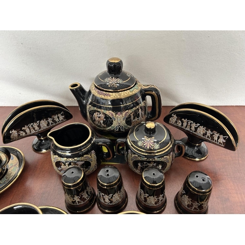 163 - Large Handmade Terracotta Decorative 33-Piece Tea & Coffee Set in 24ct Gold