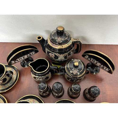 163 - Large Handmade Terracotta Decorative 33-Piece Tea & Coffee Set in 24ct Gold