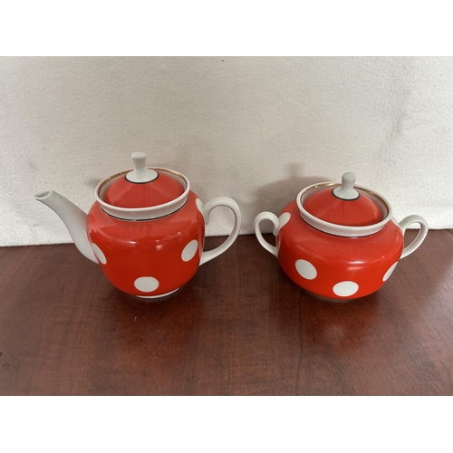 164 - Vintage 1970's USSR 17-Piece Polka Dots Red Tea Set