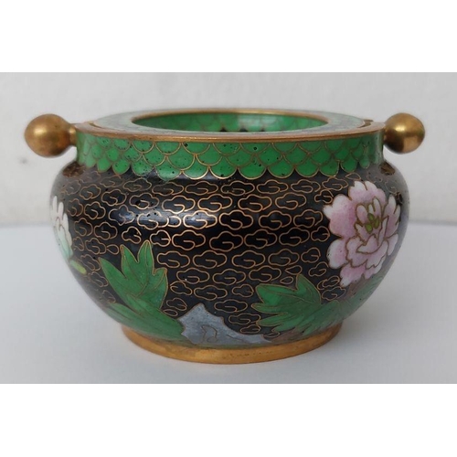 344 - Vintage Chinese  Cloisonne Decorative Set of  Ashtray Incense Burner, Small Vase and a Small Plate