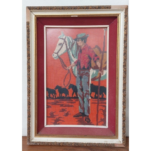 398 - Needle Point Tapestries of Gypsy Lady and Horse in Frame