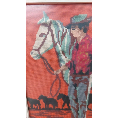 398 - Needle Point Tapestries of Gypsy Lady and Horse in Frame