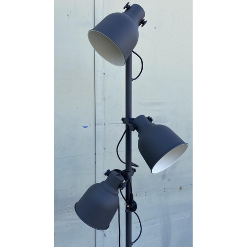 295 - 'Ikea Hektar' Metal Dark Grey Floor Lamp with x3 Spotlights (Very Good Condition)